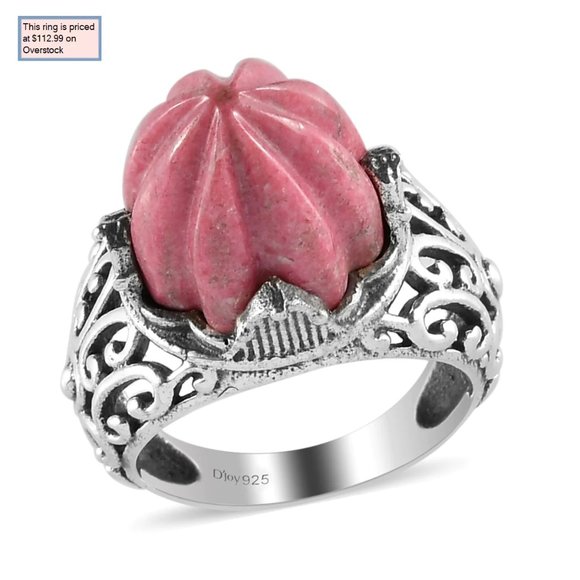 Norwegian Thulite Carved Statement Ring in Sterling Silver - Picture 2 of 5